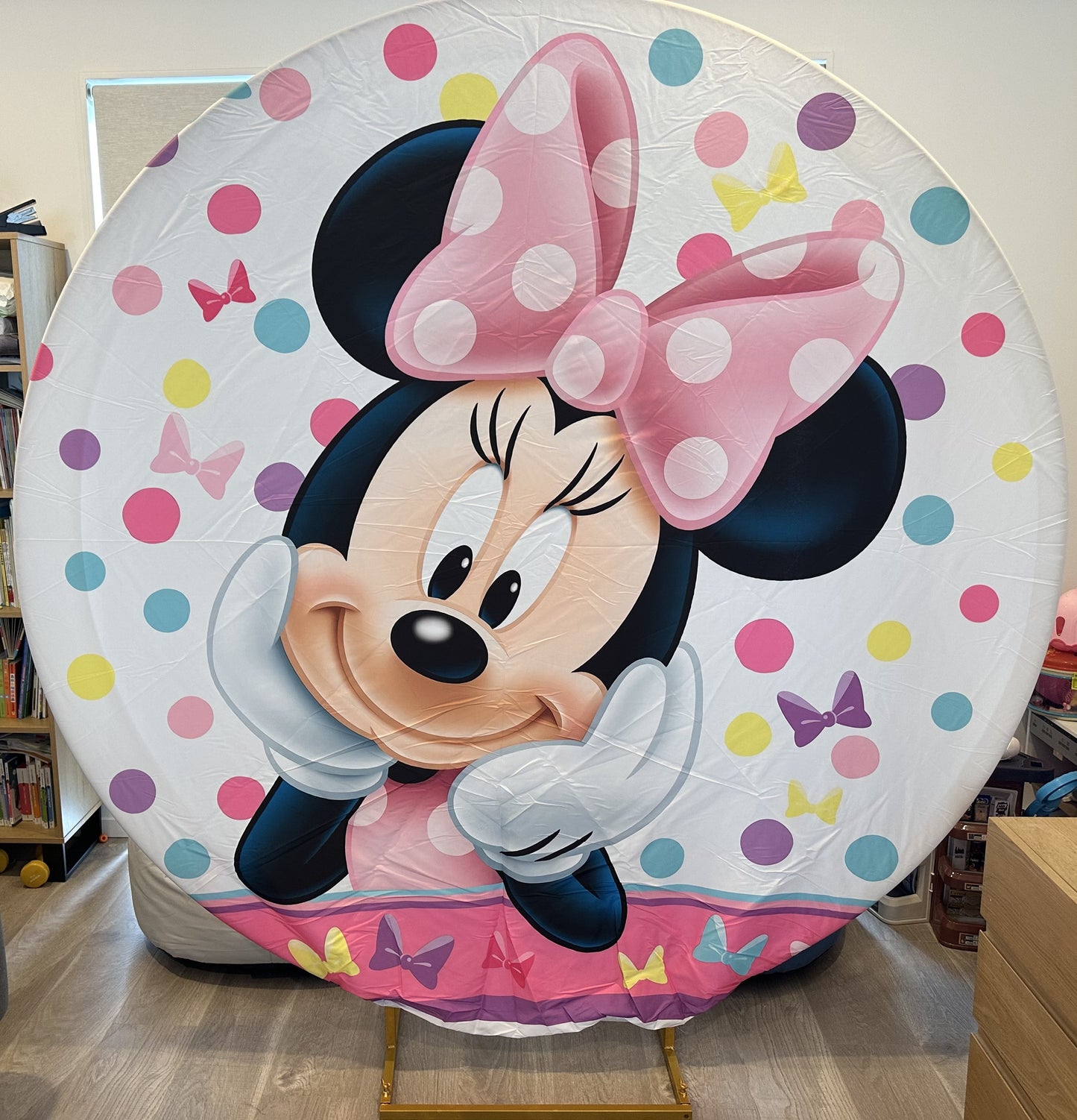 Minnie Mouse Backdrop Hire in Auckland - Premium 2m Round Design | Affordable Daily Rates