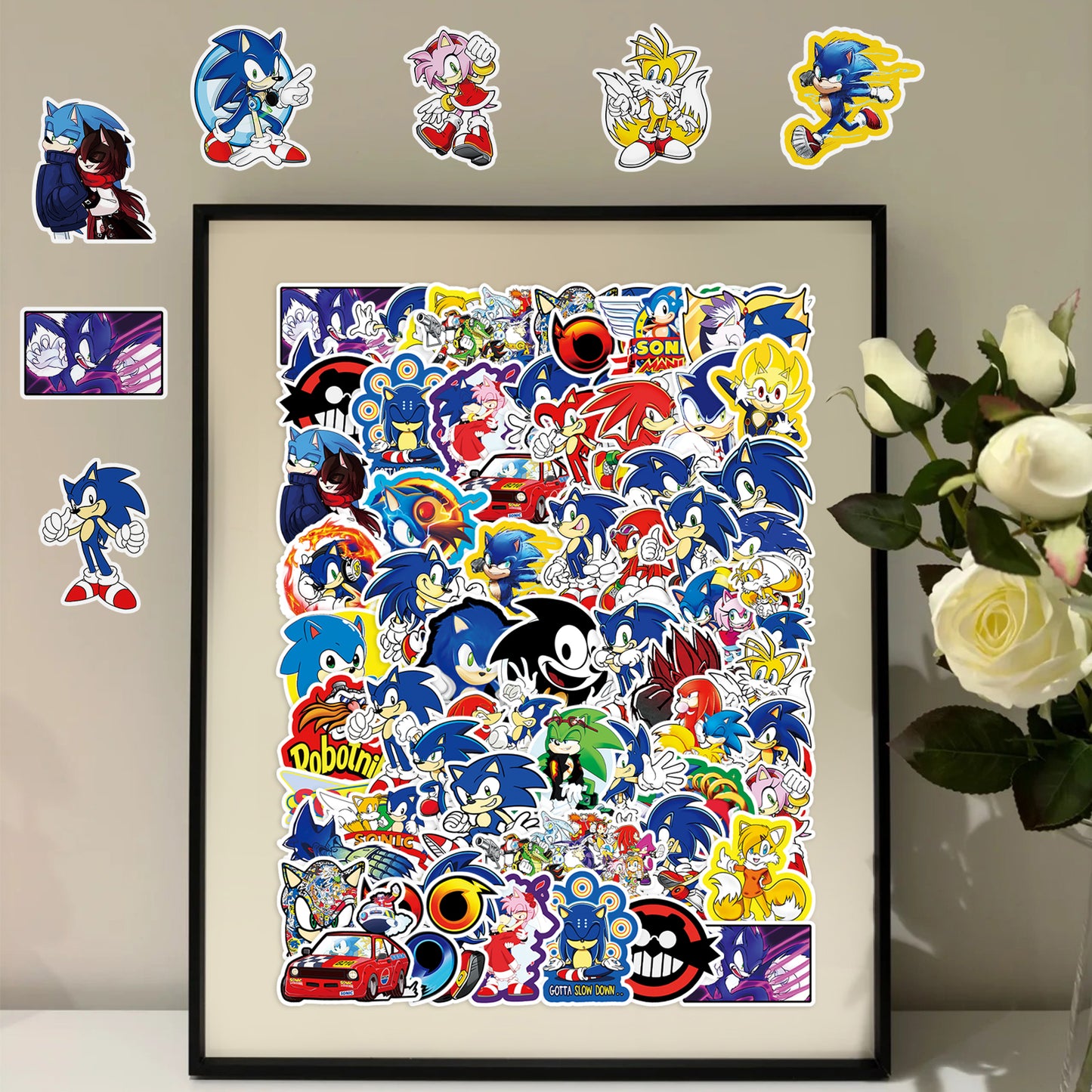 50Pcs Sonic The Hedgehog Sticker Set featuring colorful designs of Sonic, Tails, and Knuckles. Ideal for kids' birthday parties, party favors, and goodie bags. Available at PARTYMART, Auckland, NZ