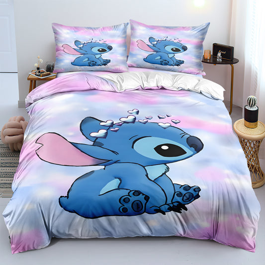 Bedding set with cartoon character on a bed in a room setting