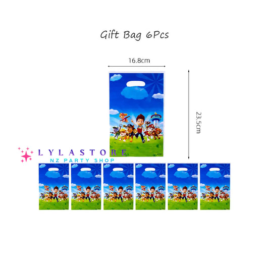 Paw Patrol Birthday Party Gift Bags - 6pcs Set featuring colorful designs of popular Paw Patrol characters. Perfect for birthday parties, goodie bags, and celebrations in Auckland, NZ