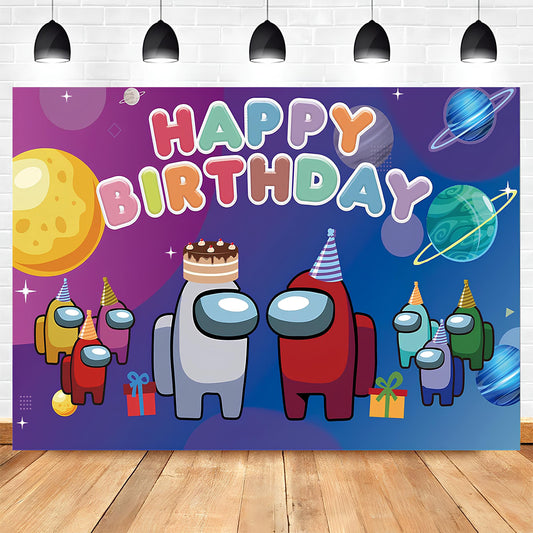 Among Us Birthday Party Backdrop - 5x7FT polyester featuring colorful crewmates from the popular game. Perfect for birthday parties and gaming-themed events in Auckland, NZ