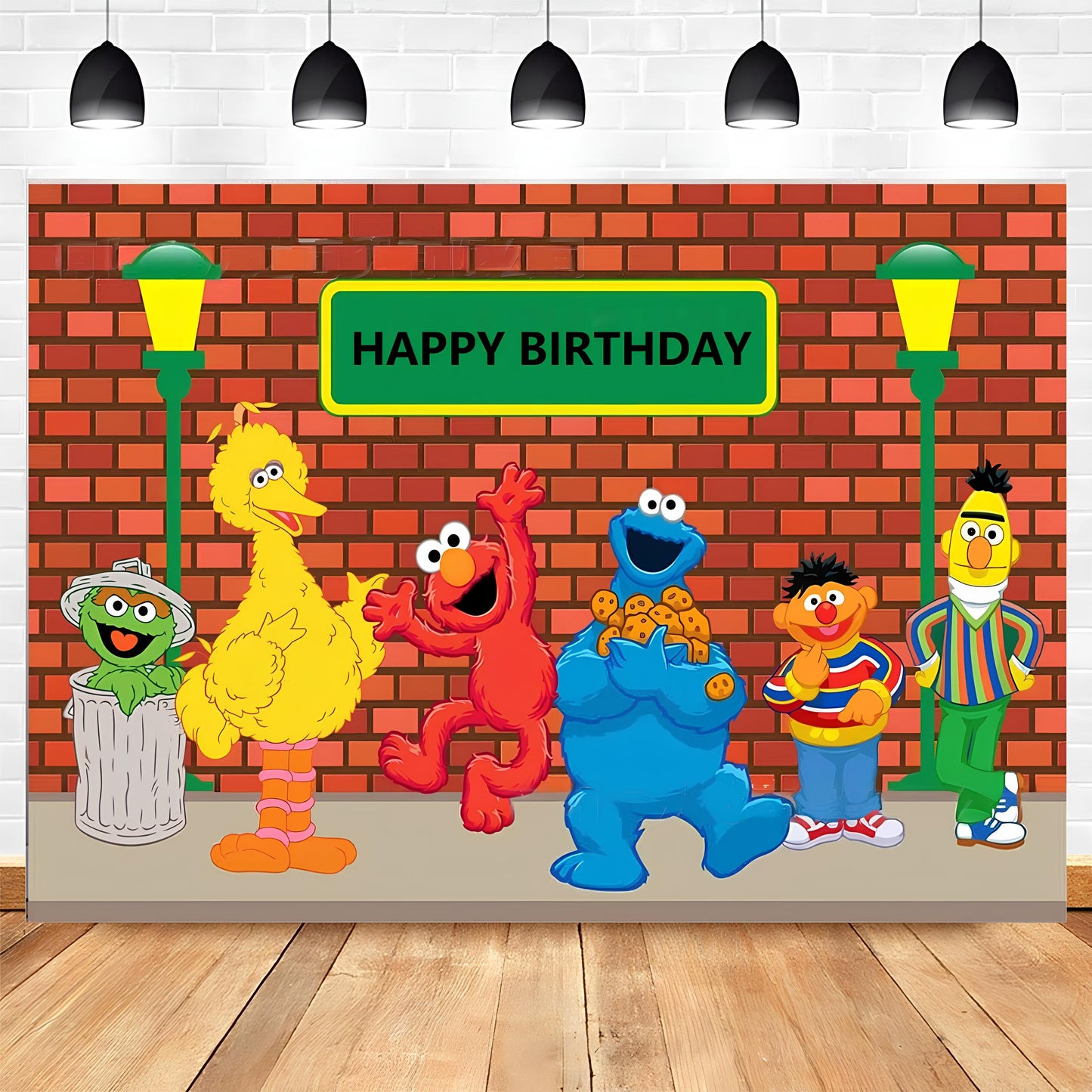 Sesame Street Birthday Party Backdrop - 5x7FT featuring colorful characters like Elmo and Cookie Monster. Perfect for kids' birthday parties and photo booths in Auckland, NZ.