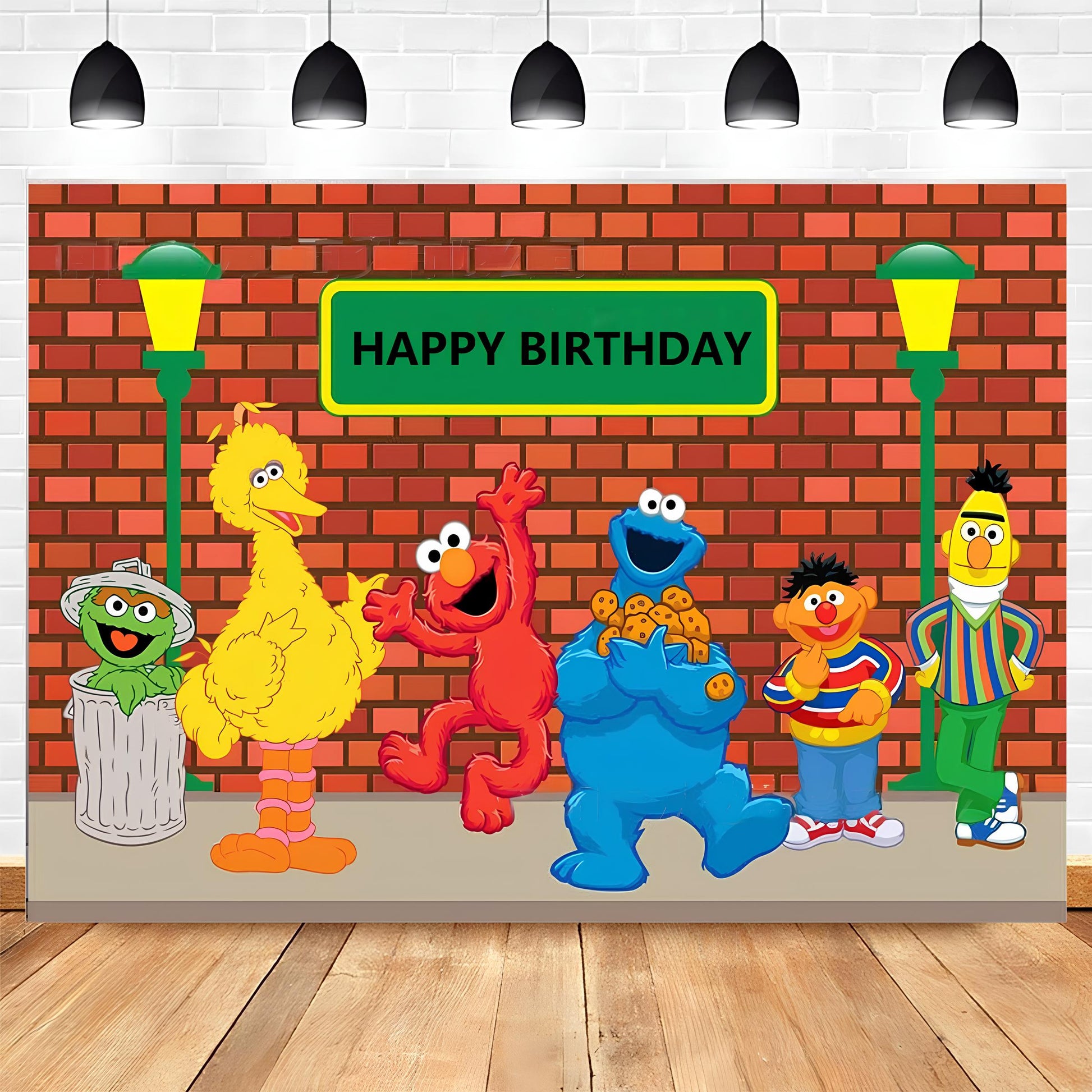 Sesame Street Birthday Party Backdrop - 5x7FT featuring colorful characters like Elmo and Cookie Monster. Perfect for kids' birthday parties and photo booths in Auckland, NZ.
